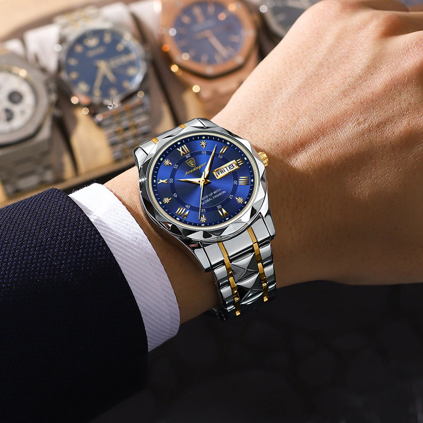 Top Brand Luxury Men'S Watches Waterproof Luminous Calendar Week Watch for Man Casual Stainless Steel Quartz Men Watch