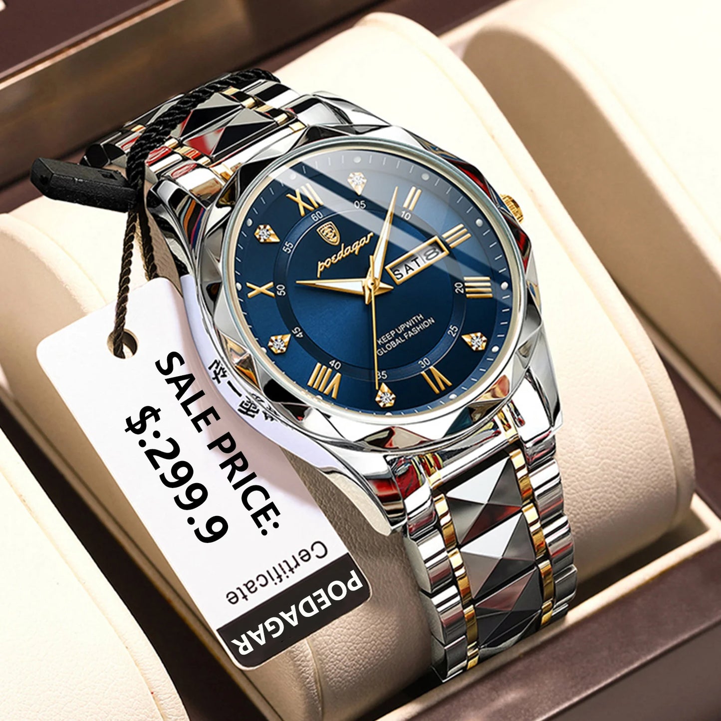 Top Brand Luxury Men'S Watches Waterproof Luminous Calendar Week Watch for Man Casual Stainless Steel Quartz Men Watch