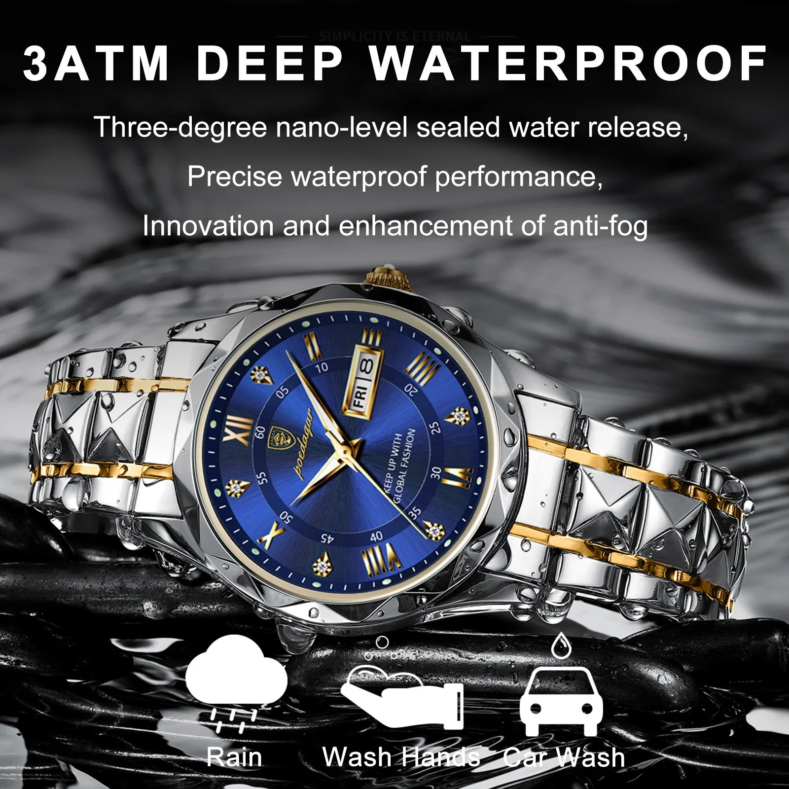 Top Brand Luxury Men'S Watches Waterproof Luminous Calendar Week Watch for Man Casual Stainless Steel Quartz Men Watch