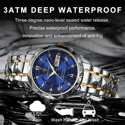 Top Brand Luxury Men'S Watches Waterproof Luminous Calendar Week Watch for Man Casual Stainless Steel Quartz Men Watch