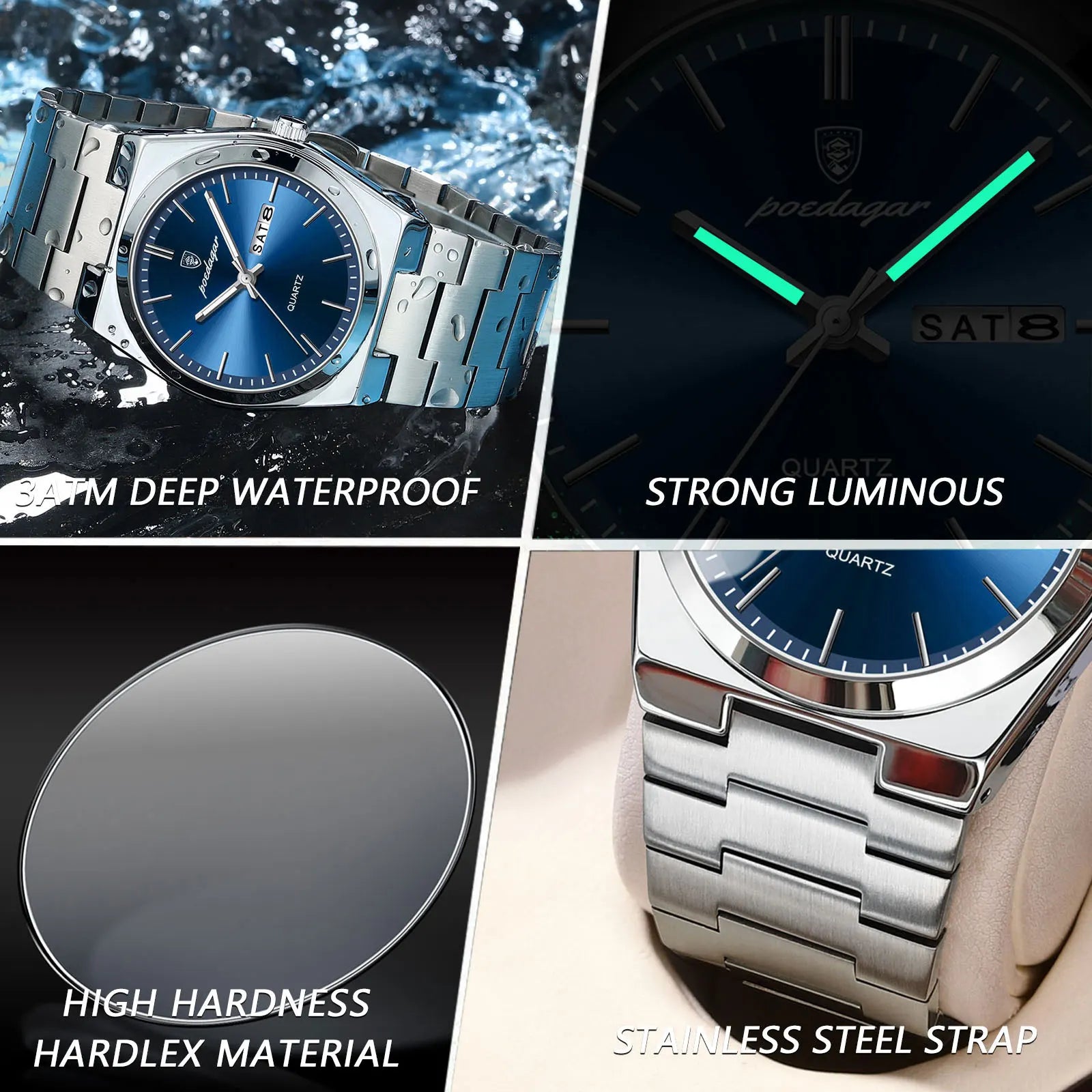 Luxury Watches for Men Stainless Steel Waterproof Luminous Man Watch Date Week Fashion Casual Men'S Quartz Watch Reloj