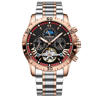 Tourbillon Automatic Mechanical Wristwatch Waterproof Luminous Date Week Leather Men Watch Luxury Fashion Men'S Watches