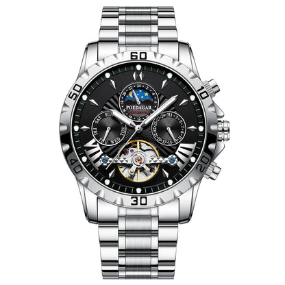 Tourbillon Automatic Mechanical Wristwatch Waterproof Luminous Date Week Leather Men Watch Luxury Fashion Men'S Watches