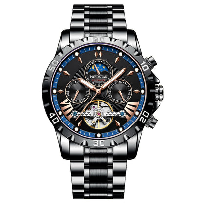 Tourbillon Automatic Mechanical Wristwatch Waterproof Luminous Date Week Leather Men Watch Luxury Fashion Men'S Watches