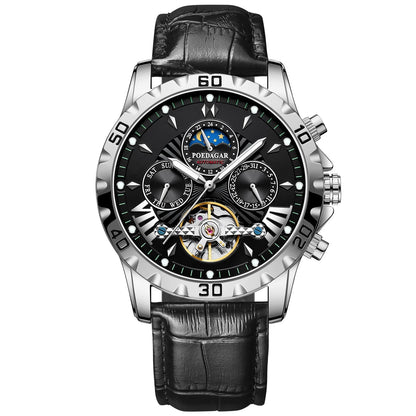 Tourbillon Automatic Mechanical Wristwatch Waterproof Luminous Date Week Leather Men Watch Luxury Fashion Men'S Watches