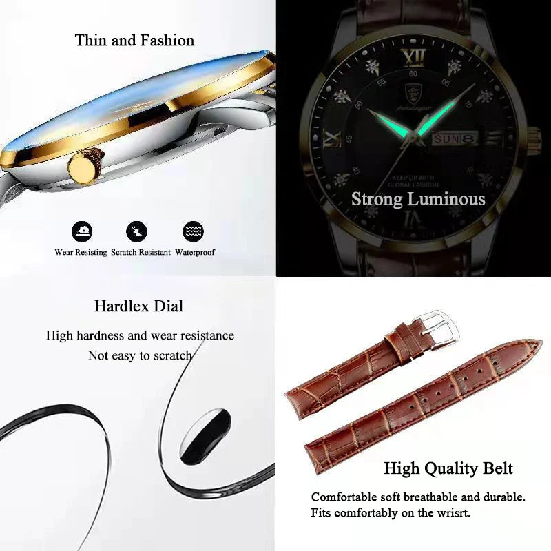 Luxury Brand Men Watches Waterproof Luminous Leather Quartz Man Wristwatch Casual Sports Military Watch for Men Relogio