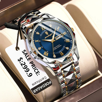 Top Brand Luxury Men'S Watches Waterproof Luminous Calendar Week Watch for Man Casual Stainless Steel Quartz Men Watch